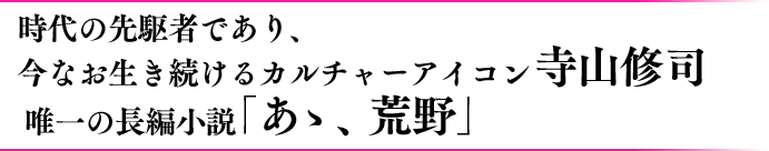 時代の先駆者であり、今なお生き続けるカルチャーアイコン寺山修司 唯一の長編小説「あゝ、荒野」